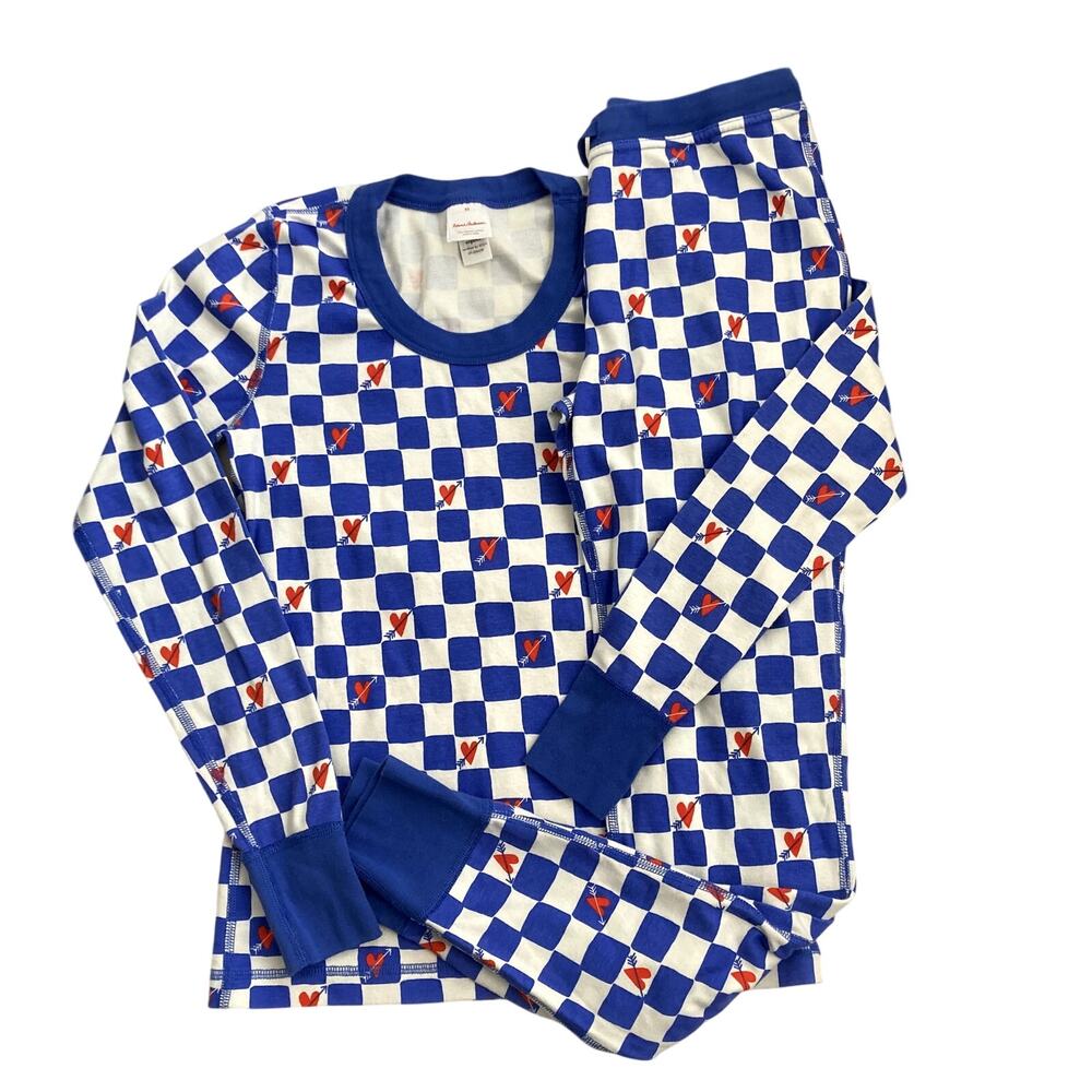 Hanna Andersson Women's Long John Pajamas - Hearts on Cheerful Checkerboard XS